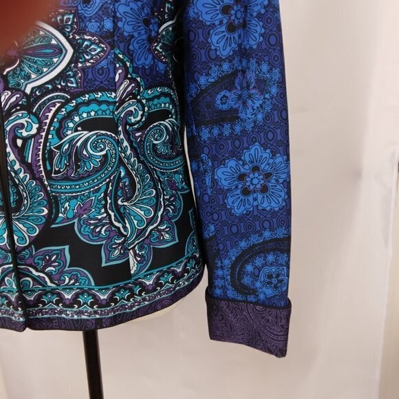 Coldwater Creek | Blue Green Paisley Print Open Front Lined Jacket | Size 10 - Picture 2 of 7